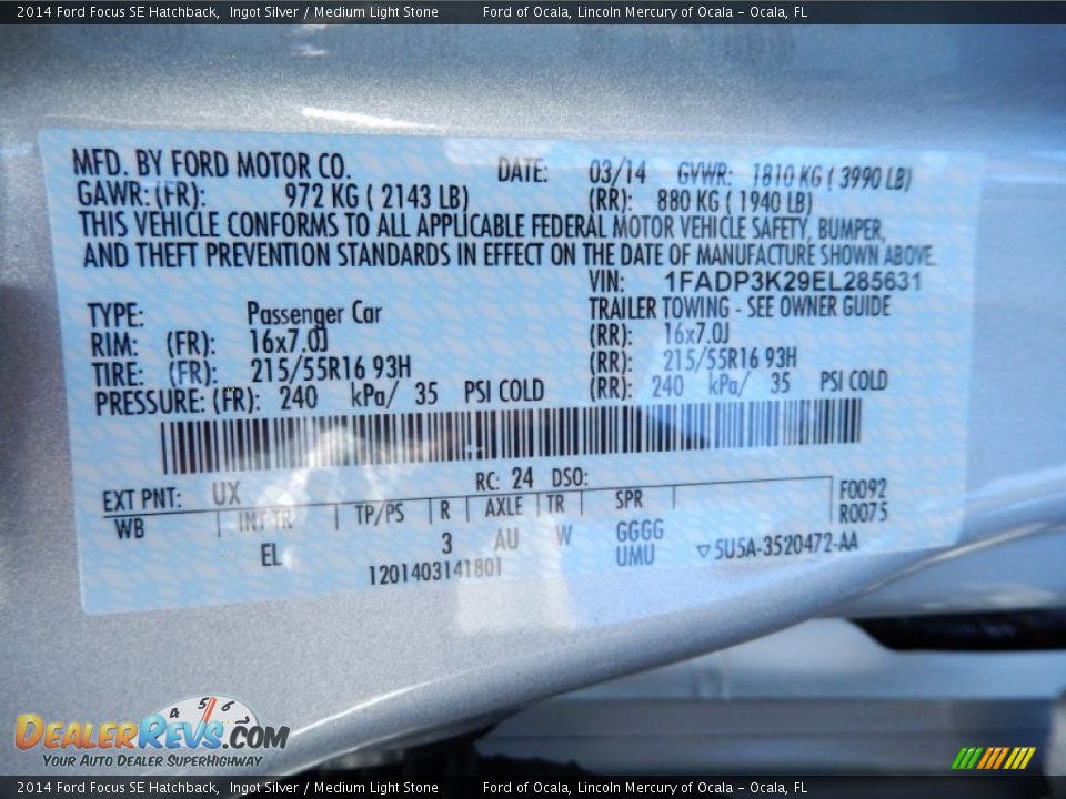 2014 Ford Focus SE Hatchback Ingot Silver / Medium Light Stone Photo #12