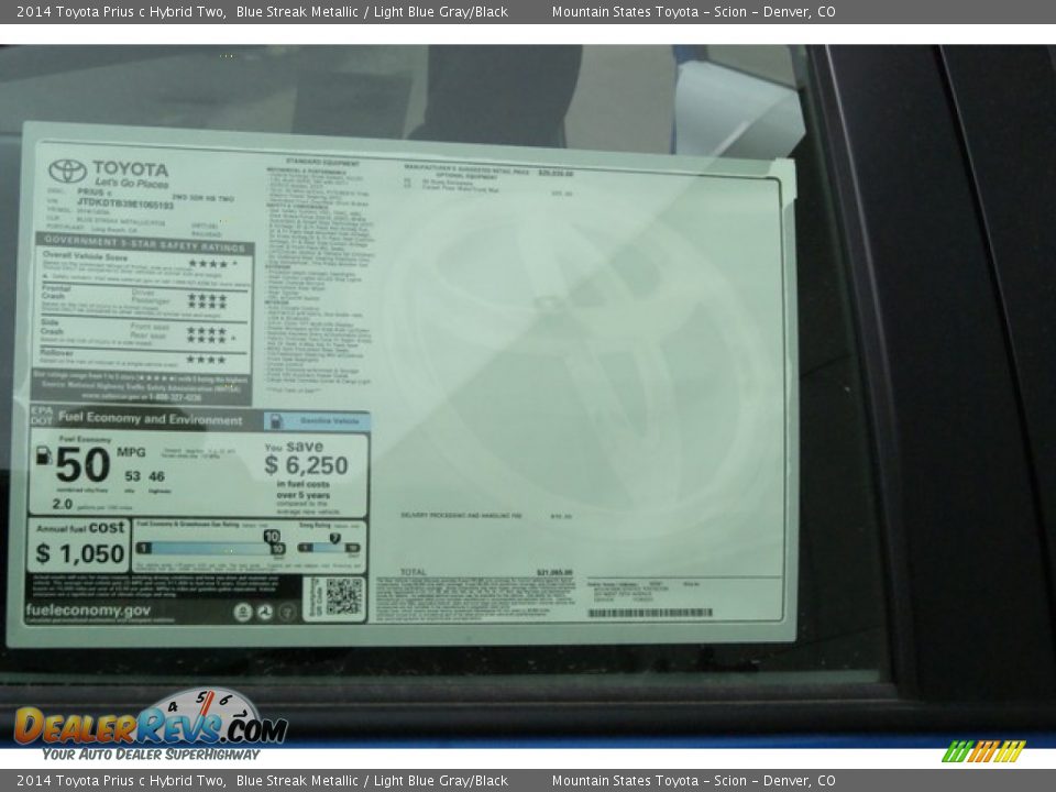 2014 Toyota Prius c Hybrid Two Blue Streak Metallic / Light Blue Gray/Black Photo #10