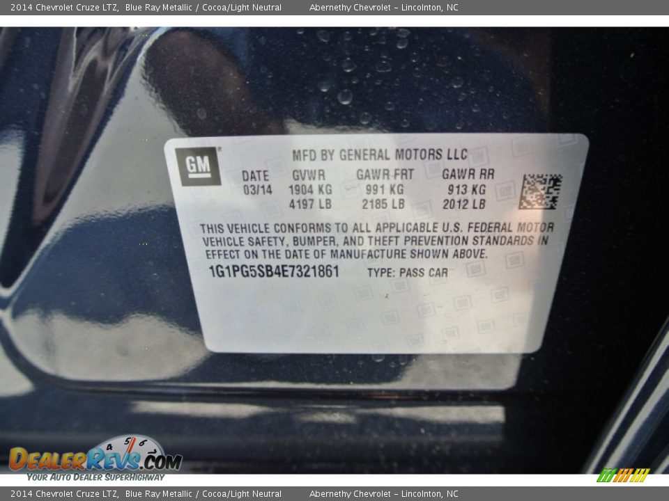2014 Chevrolet Cruze LTZ Blue Ray Metallic / Cocoa/Light Neutral Photo #7