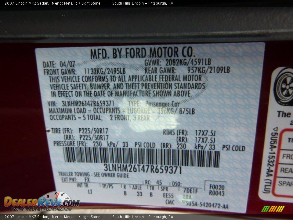 2007 Lincoln MKZ Sedan Merlot Metallic / Light Stone Photo #24