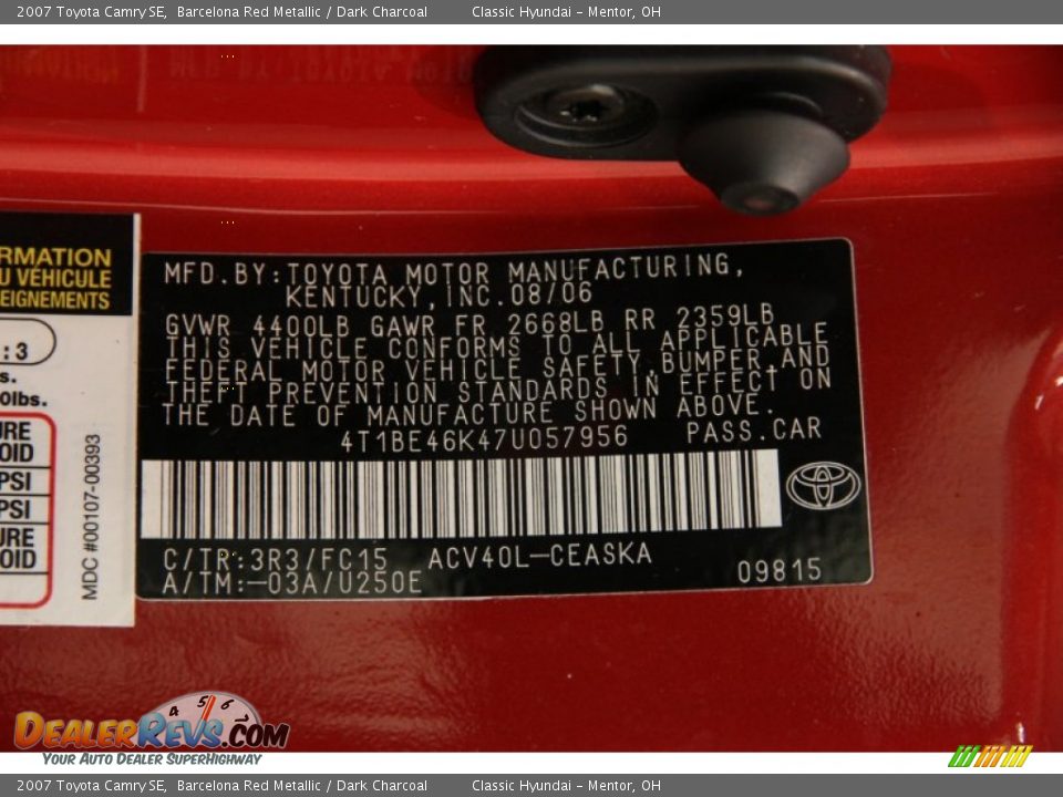 2007 Toyota Camry SE Barcelona Red Metallic / Dark Charcoal Photo #17