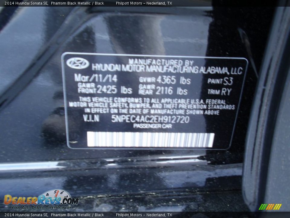2014 Hyundai Sonata SE Phantom Black Metallic / Black Photo #33