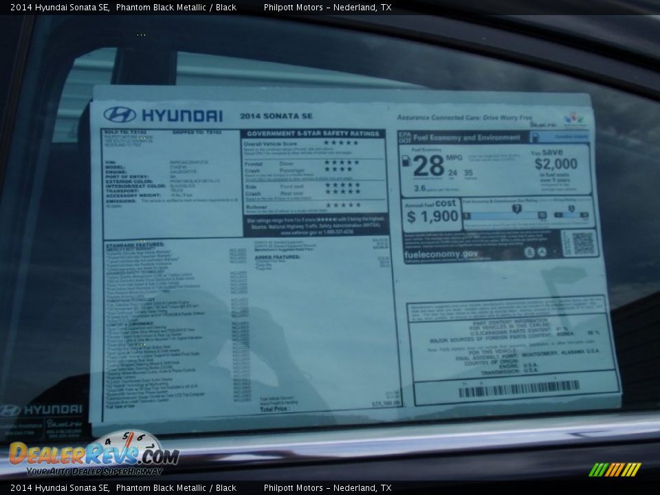 2014 Hyundai Sonata SE Phantom Black Metallic / Black Photo #34
