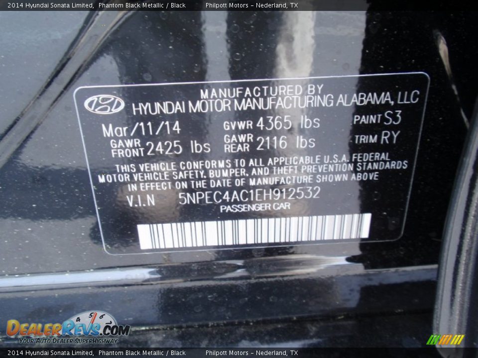 2014 Hyundai Sonata Limited Phantom Black Metallic / Black Photo #35