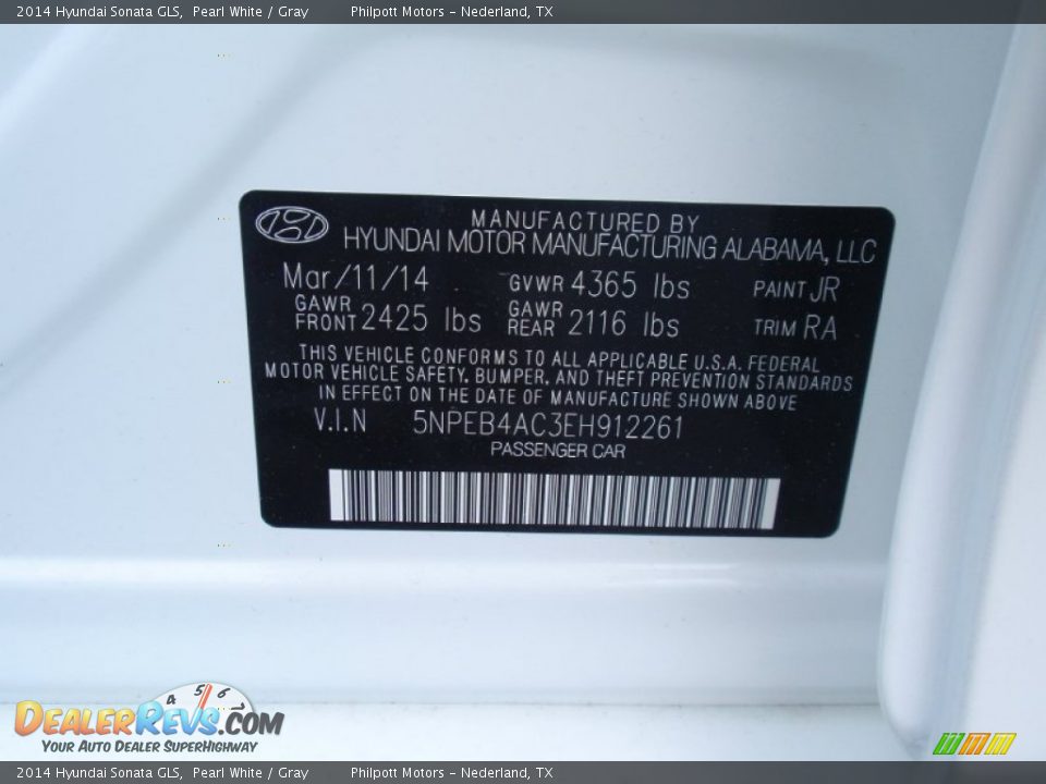 2014 Hyundai Sonata GLS Pearl White / Gray Photo #32