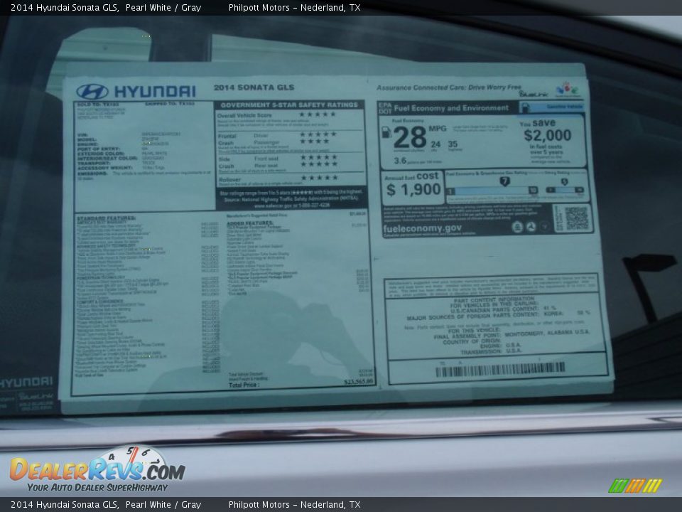 2014 Hyundai Sonata GLS Pearl White / Gray Photo #33