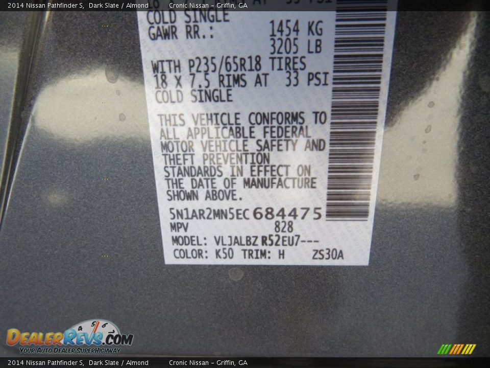 2014 Nissan Pathfinder S Dark Slate / Almond Photo #16