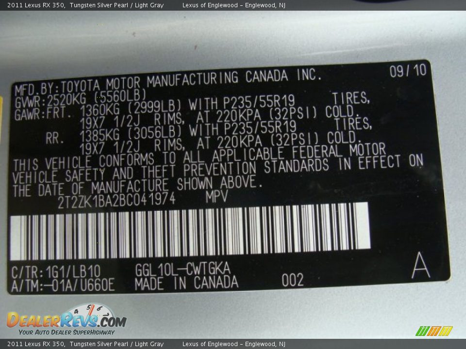 2011 Lexus RX 350 Tungsten Silver Pearl / Light Gray Photo #25
