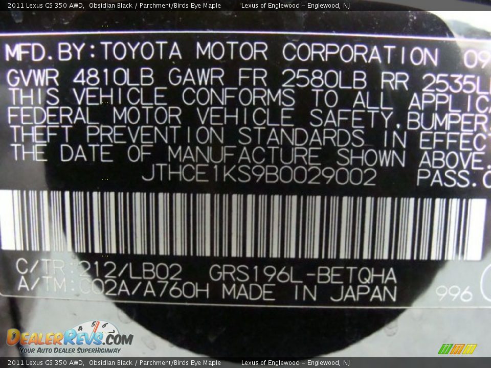 2011 Lexus GS 350 AWD Obsidian Black / Parchment/Birds Eye Maple Photo #25