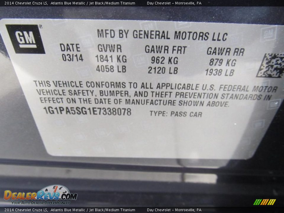 2014 Chevrolet Cruze LS Atlantis Blue Metallic / Jet Black/Medium Titanium Photo #19