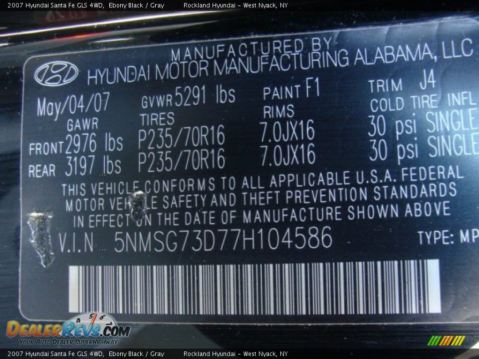 2007 Hyundai Santa Fe GLS 4WD Ebony Black / Gray Photo #29
