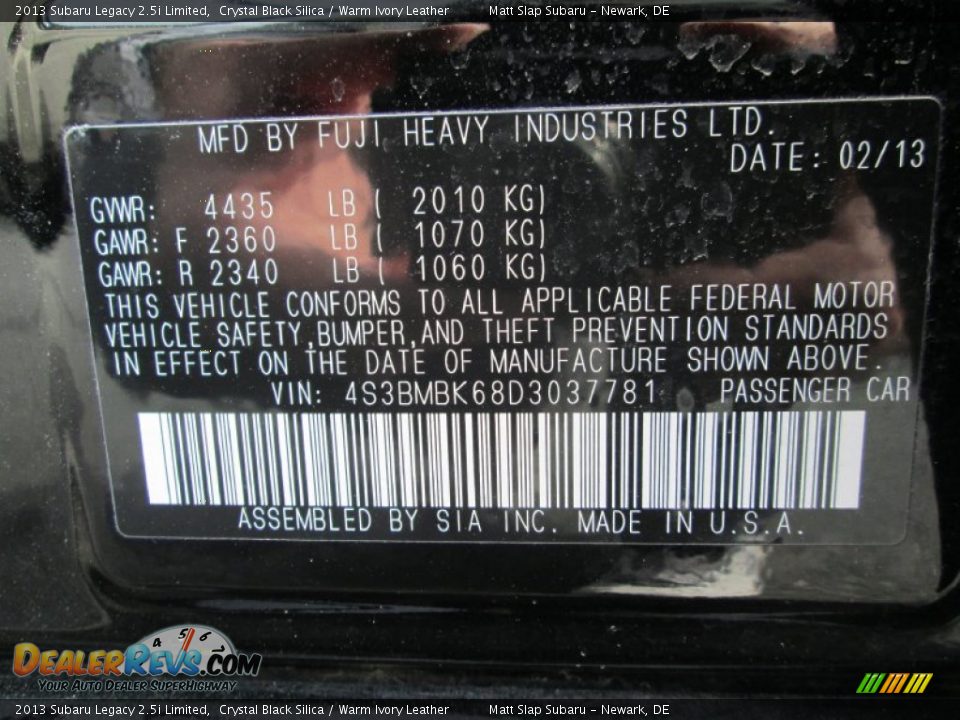 2013 Subaru Legacy 2.5i Limited Crystal Black Silica / Warm Ivory Leather Photo #29