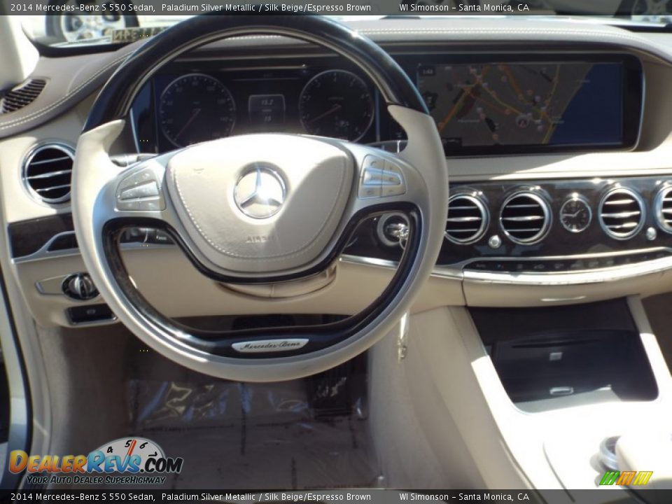 2014 Mercedes-Benz S 550 Sedan Paladium Silver Metallic / Silk Beige/Espresso Brown Photo #9
