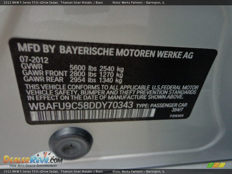 2013 BMW 5 Series 550i xDrive Sedan Titanium Silver Metallic / Black Photo #24