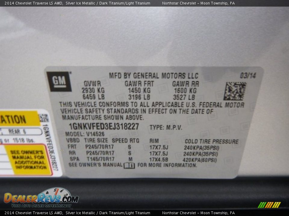 2014 Chevrolet Traverse LS AWD Silver Ice Metallic / Dark Titanium/Light Titanium Photo #20