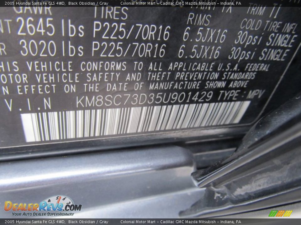 2005 Hyundai Santa Fe GLS 4WD Black Obsidian / Gray Photo #19