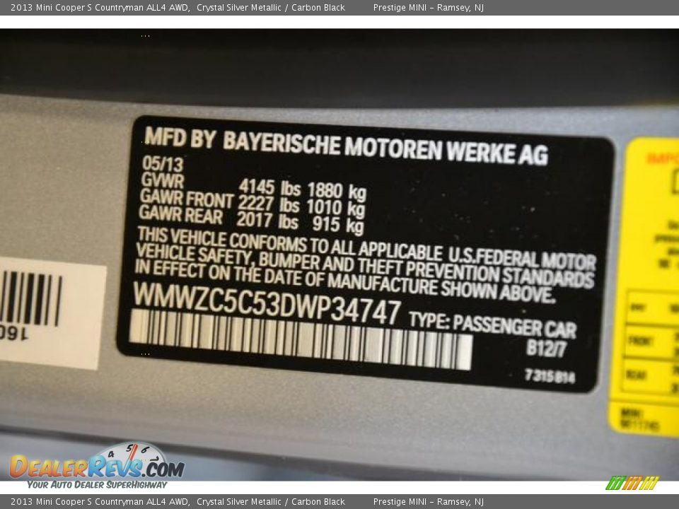 2013 Mini Cooper S Countryman ALL4 AWD Crystal Silver Metallic / Carbon Black Photo #29