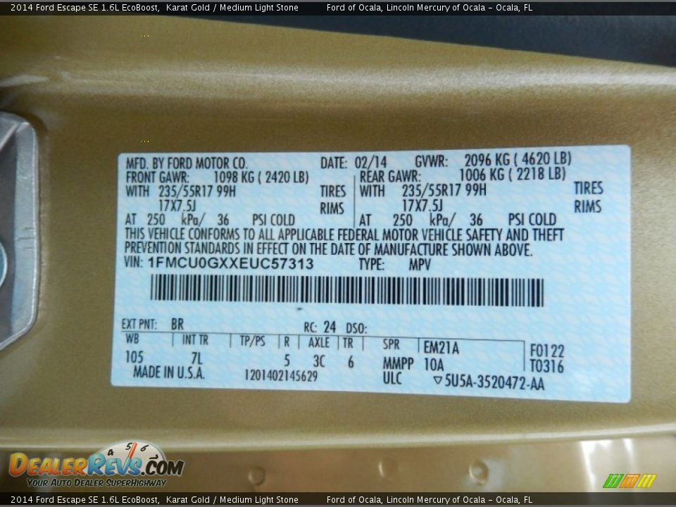 2014 Ford Escape SE 1.6L EcoBoost Karat Gold / Medium Light Stone Photo #12