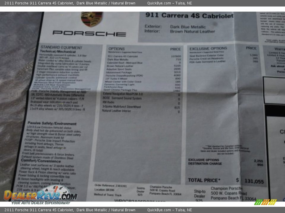 2011 Porsche 911 Carrera 4S Cabriolet Window Sticker Photo #8