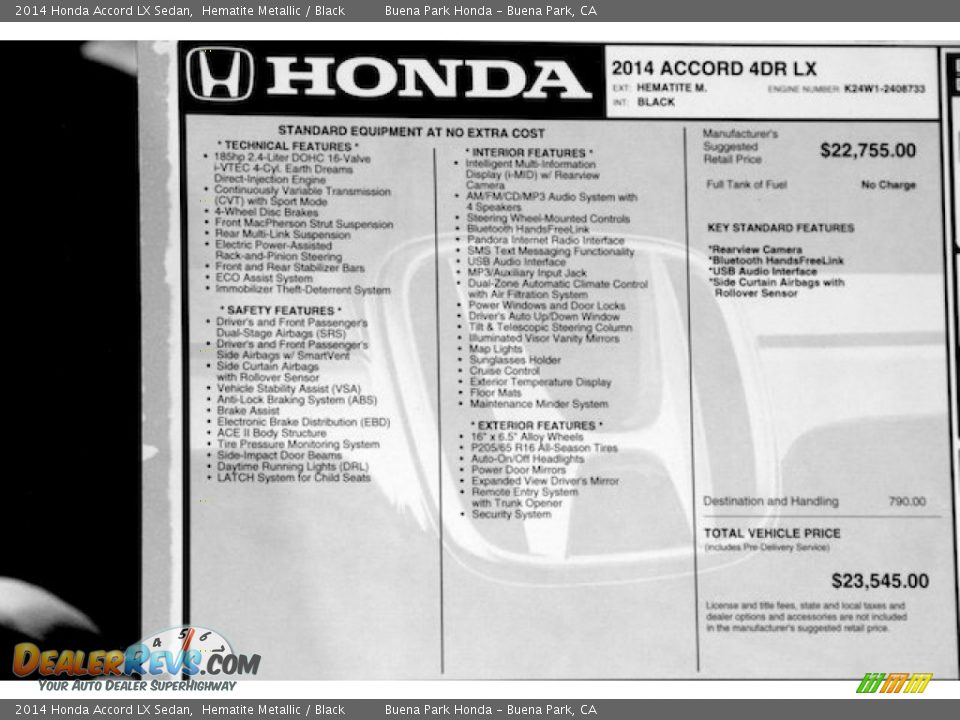 2014 Honda Accord LX Sedan Hematite Metallic / Black Photo #18