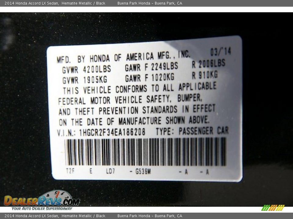 2014 Honda Accord LX Sedan Hematite Metallic / Black Photo #21
