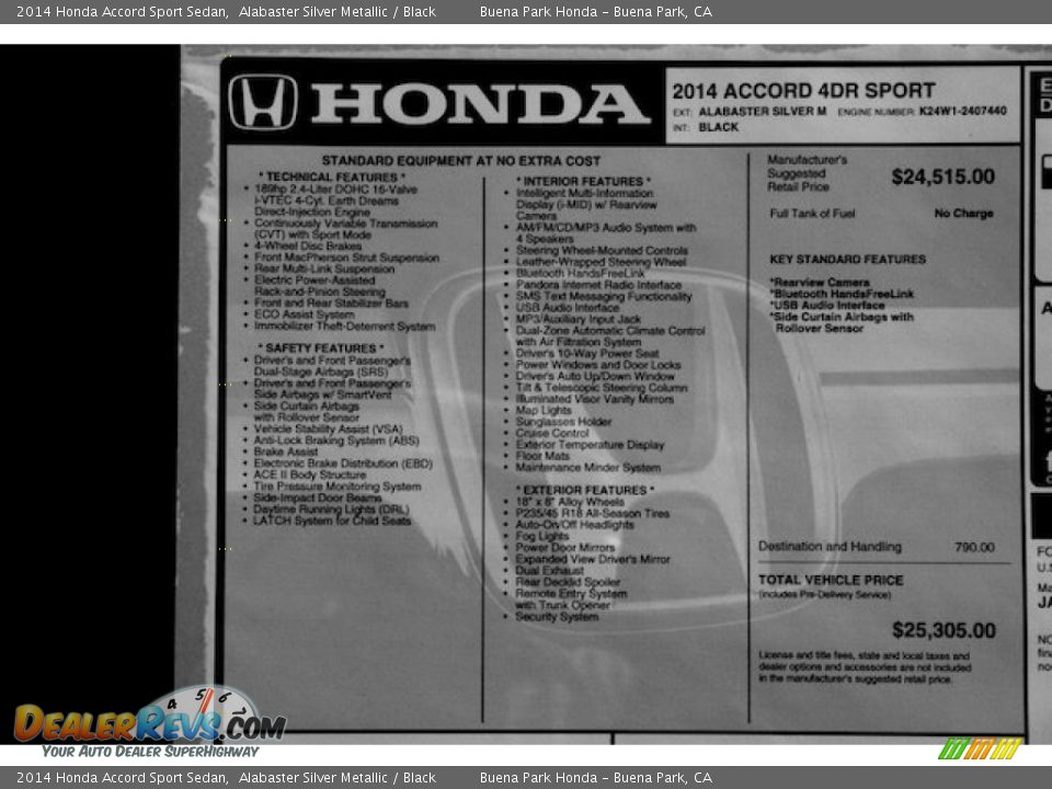 2014 Honda Accord Sport Sedan Alabaster Silver Metallic / Black Photo #18