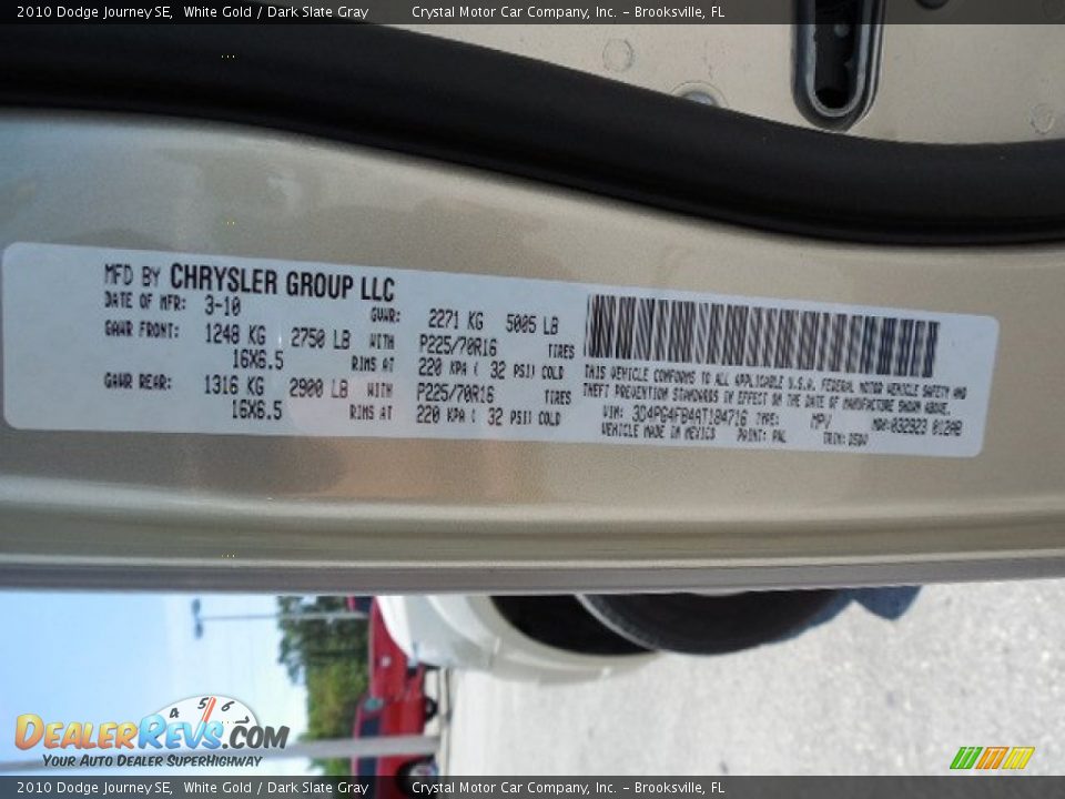 2010 Dodge Journey SE White Gold / Dark Slate Gray Photo #23
