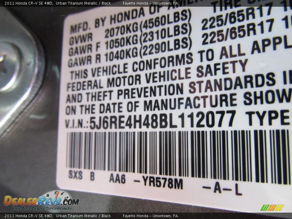 2011 Honda CR-V SE 4WD Urban Titanium Metallic / Black Photo #9