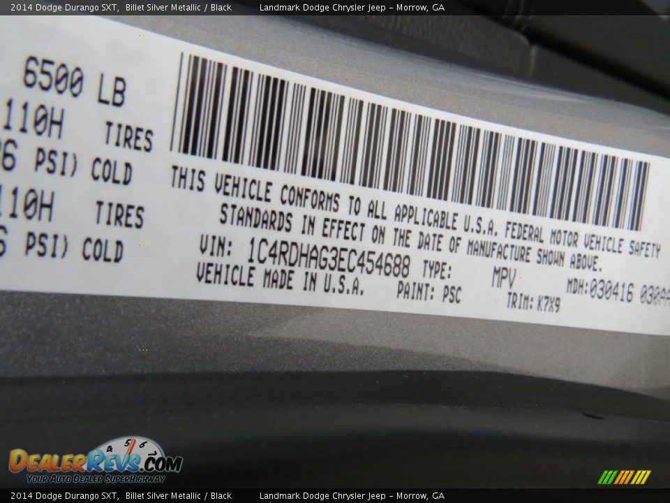2014 Dodge Durango SXT Billet Silver Metallic / Black Photo #10