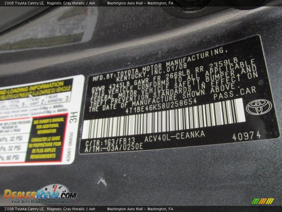 2008 Toyota Camry LE Magnetic Gray Metallic / Ash Photo #19