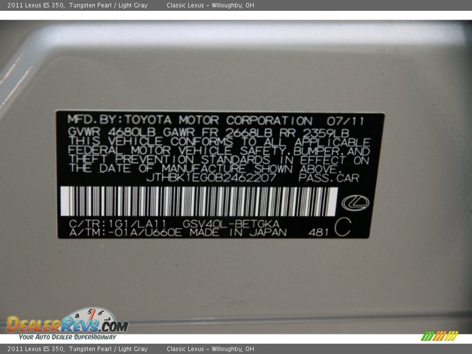 2011 Lexus ES 350 Tungsten Pearl / Light Gray Photo #24