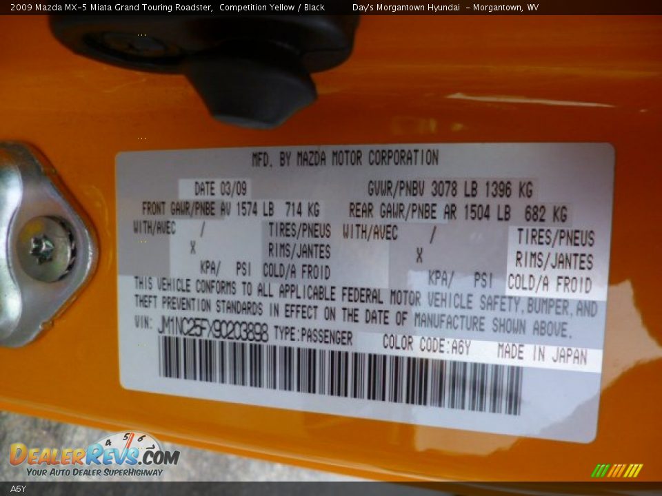 Mazda Color Code A6Y Competition Yellow