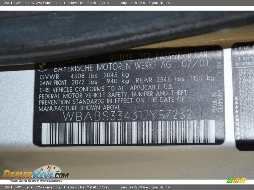 2001 BMW 3 Series 325i Convertible Titanium Silver Metallic / Grey Photo #11