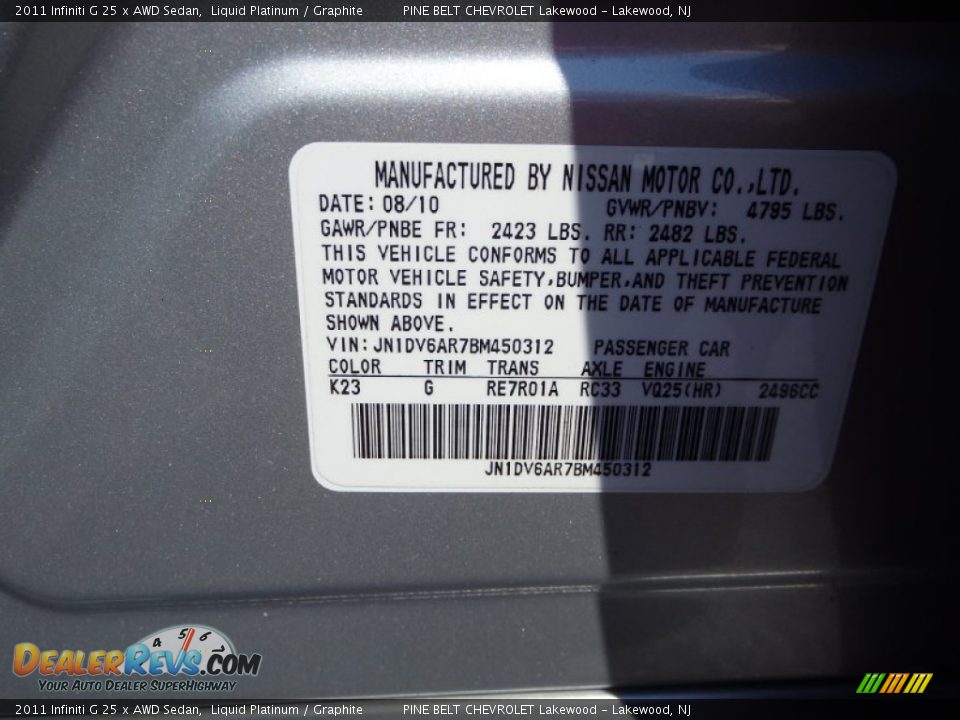 2011 Infiniti G 25 x AWD Sedan Liquid Platinum / Graphite Photo #30