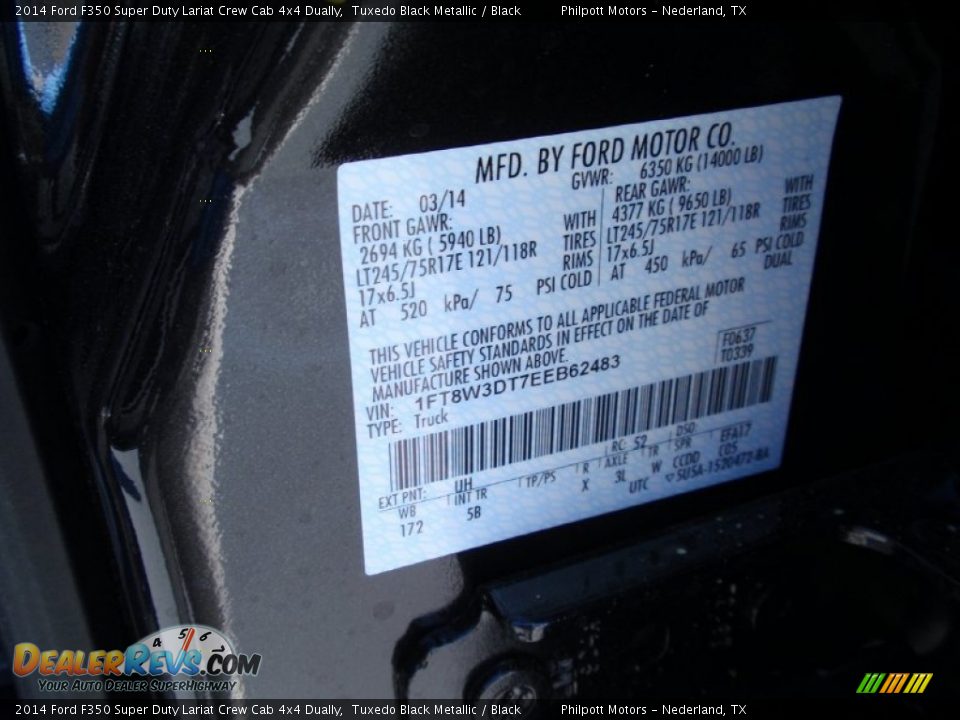 2014 Ford F350 Super Duty Lariat Crew Cab 4x4 Dually Tuxedo Black Metallic / Black Photo #36