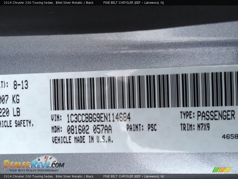 2014 Chrysler 200 Touring Sedan Billet Silver Metallic / Black Photo #25