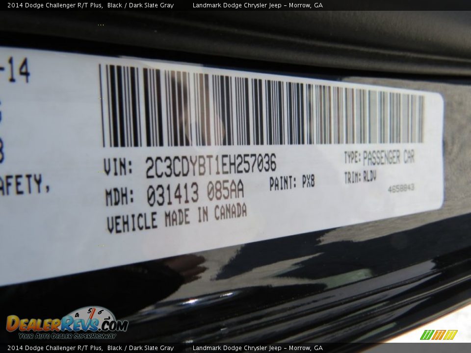 2014 Dodge Challenger R/T Plus Black / Dark Slate Gray Photo #11