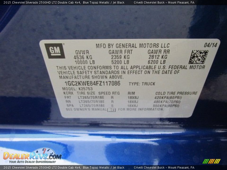 2015 Chevrolet Silverado 2500HD LTZ Double Cab 4x4 Blue Topaz Metallic / Jet Black Photo #25