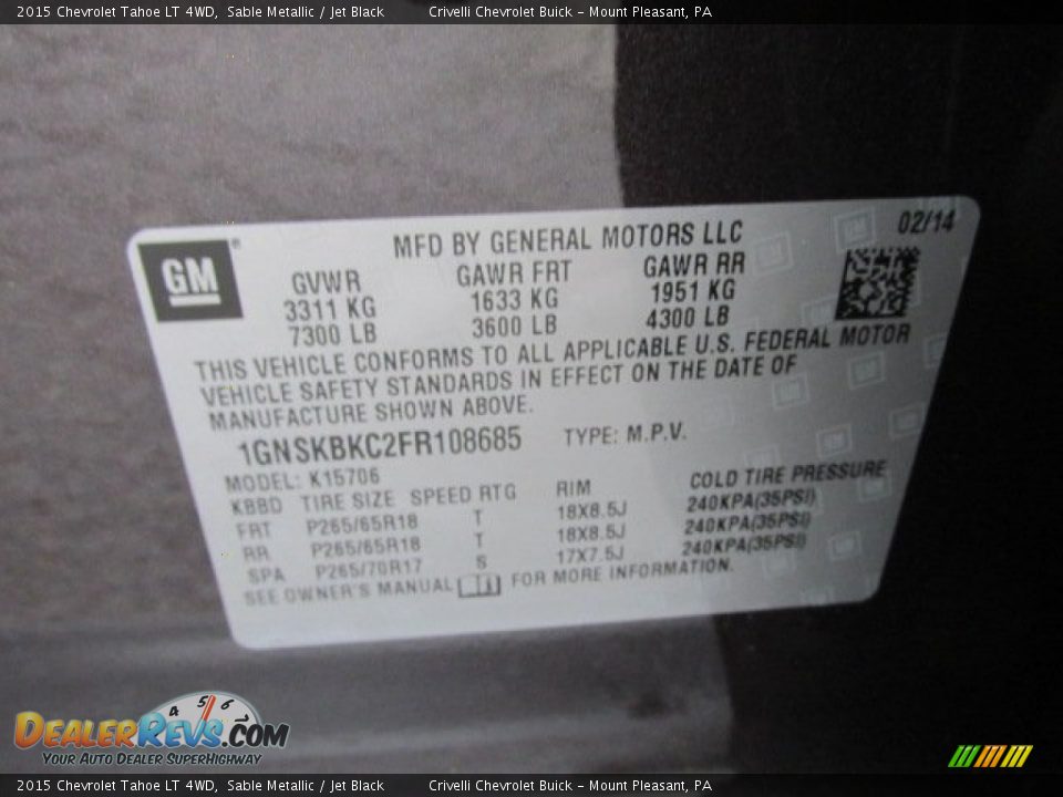 2015 Chevrolet Tahoe LT 4WD Sable Metallic / Jet Black Photo #30