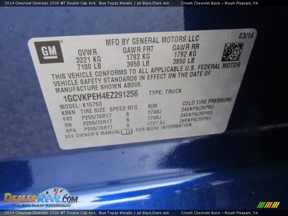 2014 Chevrolet Silverado 1500 WT Double Cab 4x4 Blue Topaz Metallic / Jet Black/Dark Ash Photo #20