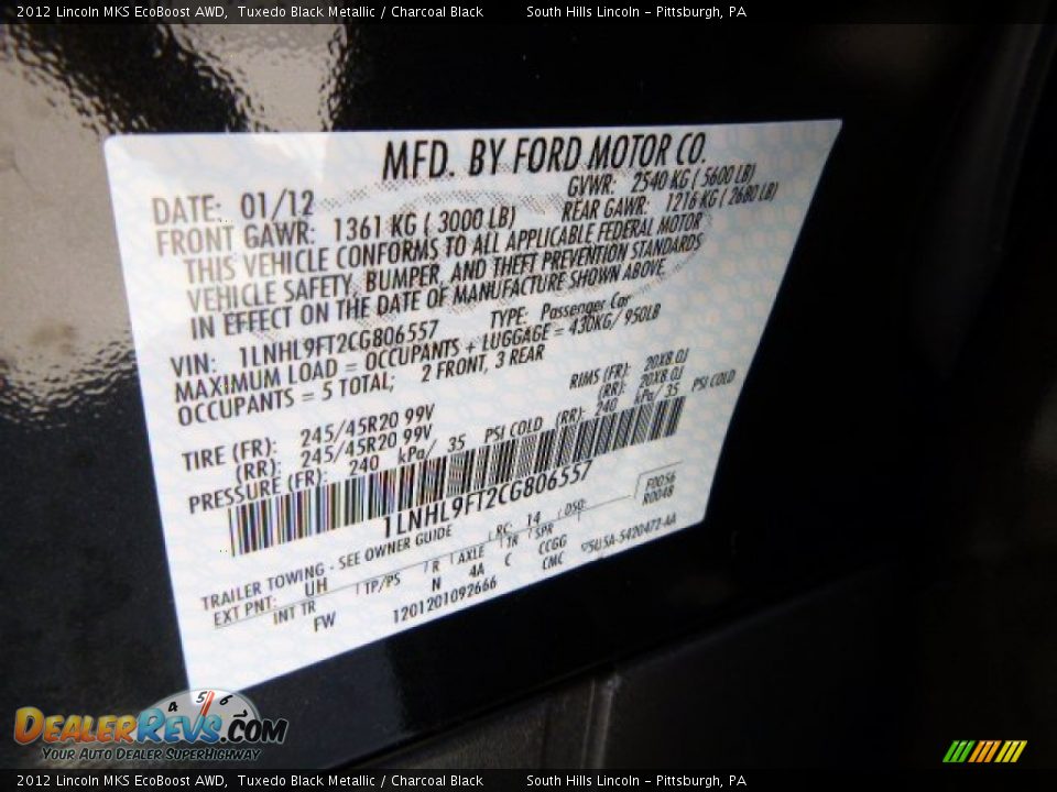 2012 Lincoln MKS EcoBoost AWD Tuxedo Black Metallic / Charcoal Black Photo #23