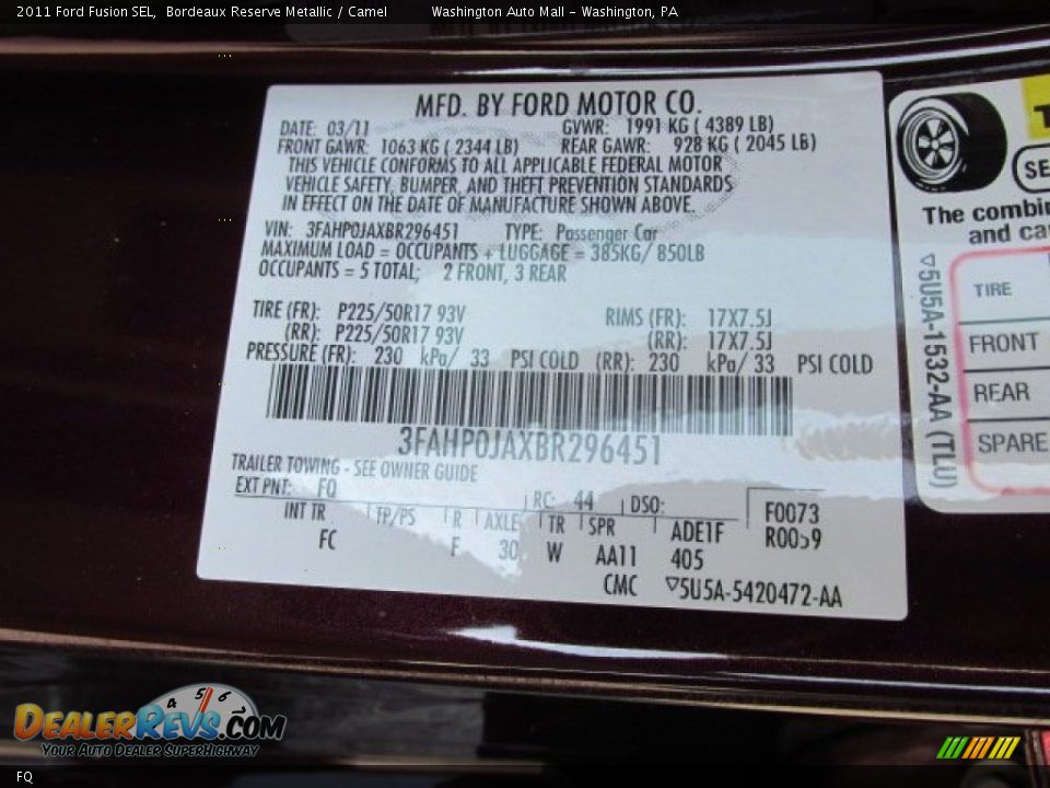 Ford Color Code FQ Bordeaux Reserve Metallic