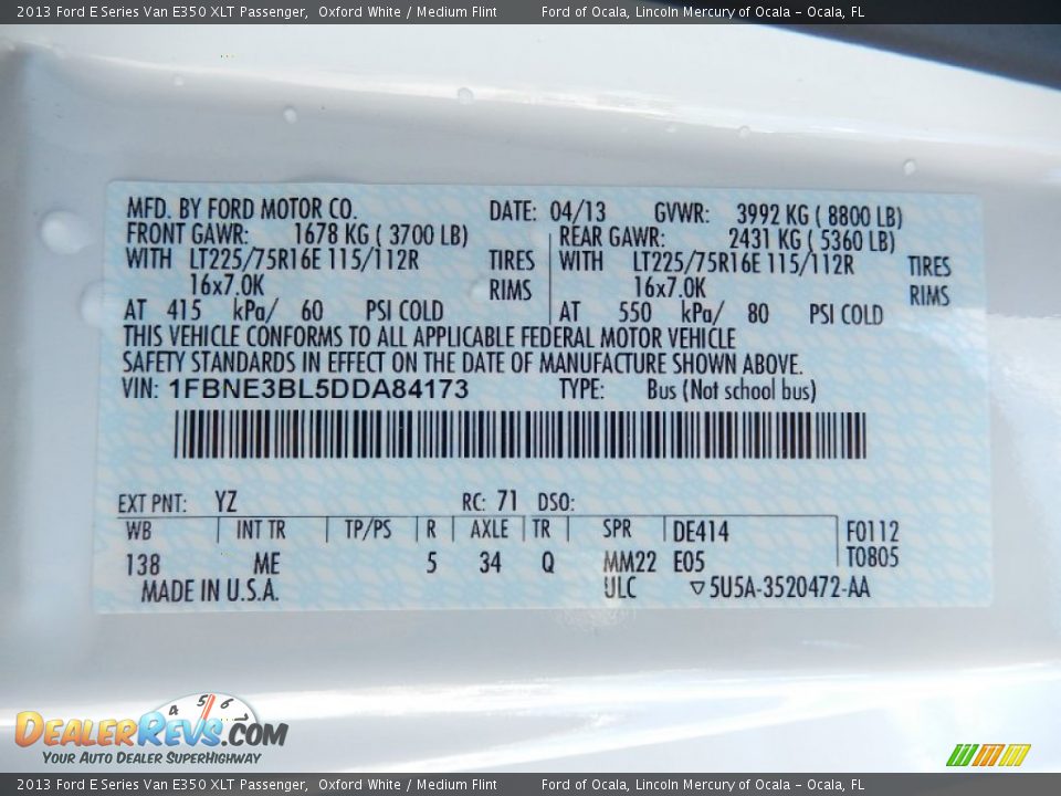 2013 Ford E Series Van E350 XLT Passenger Oxford White / Medium Flint Photo #28