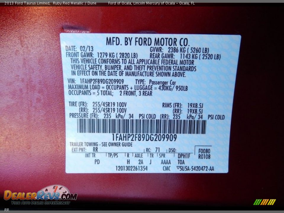 Ford Color Code RR Ruby Red Metallic