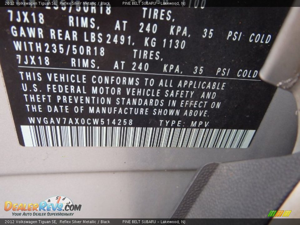 2012 Volkswagen Tiguan SE Reflex Silver Metallic / Black Photo #28