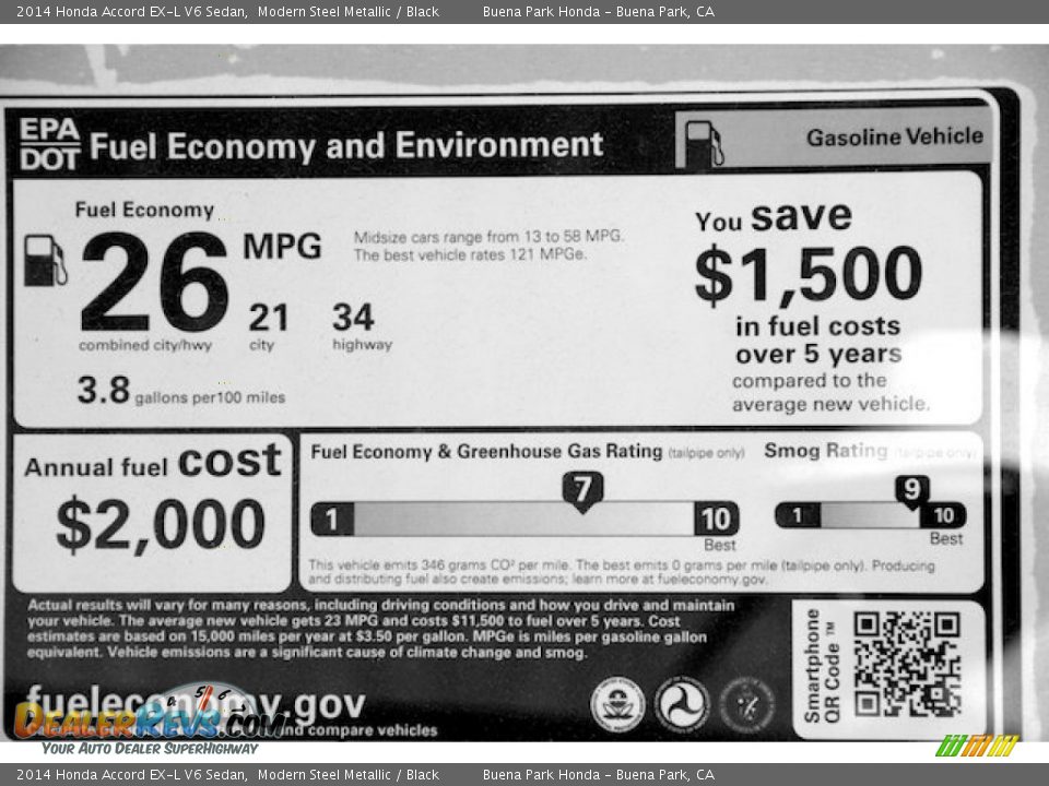 2014 Honda Accord EX-L V6 Sedan Modern Steel Metallic / Black Photo #21