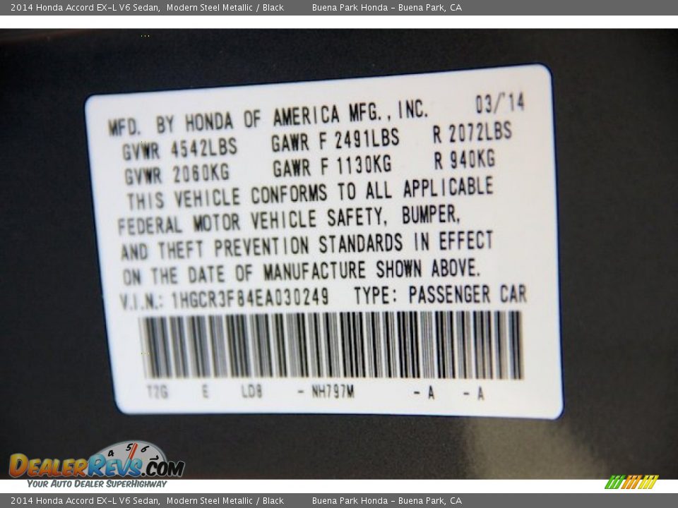 2014 Honda Accord EX-L V6 Sedan Modern Steel Metallic / Black Photo #23