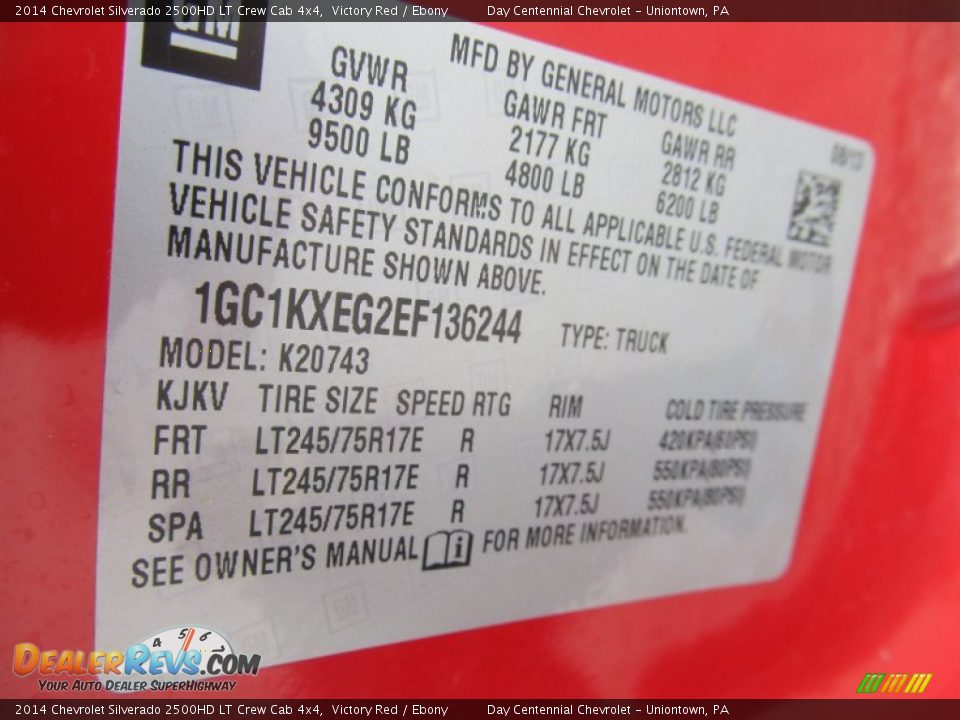 Info Tag of 2014 Chevrolet Silverado 2500HD LT Crew Cab 4x4 Photo #19