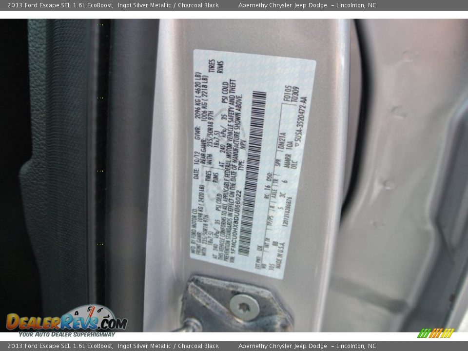 2013 Ford Escape SEL 1.6L EcoBoost Ingot Silver Metallic / Charcoal Black Photo #7