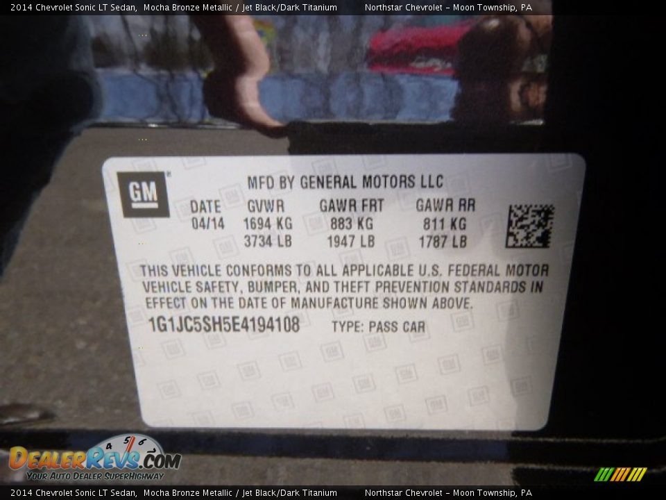 2014 Chevrolet Sonic LT Sedan Mocha Bronze Metallic / Jet Black/Dark Titanium Photo #20